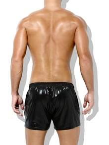 Pantalones cortos metálicos holográficos brillantes y brillantes para hombre, pantalones cortos con bolsillos y cordones para atuendo de rave - A3-negro-ck3118 - Ver 9