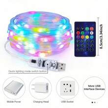 66 pies/20,1 m 200 luces LED de hadas RGB con WiFi, luces de Navidad controladas por aplicación, atenuables, arcoíris, sincronización con música, decoración navideña, IP44 resistente al agua, (5M/10M/15M/20M), (Constante, Intermitente, Desvanecimiento, Centelleo)