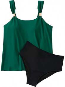 High Waisted Ruffle Tankini Swimsuit Plus Size Tummy Control - Green - View 10