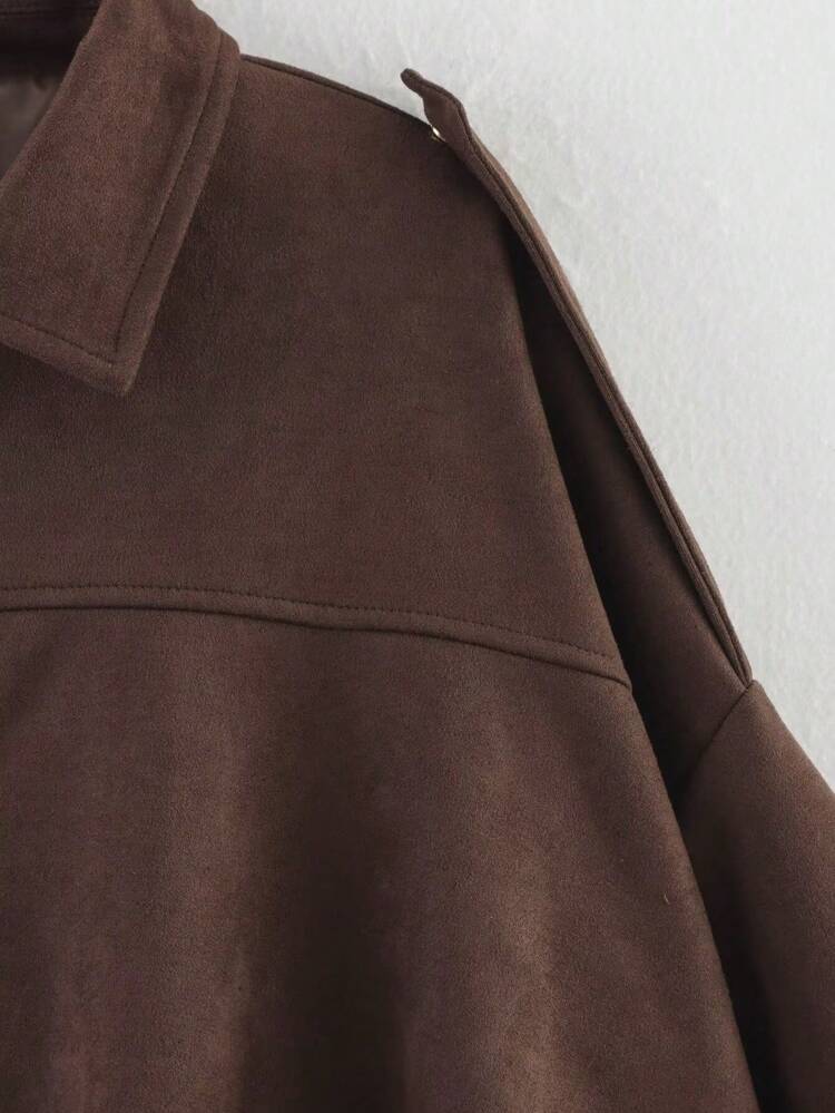 Chaqueta bomber elegante y elegante para mujer, con solapa sólida, cierre de presión delantero, bolsillos con cremallera, para 4 estaciones, para uso diario/playa/boda/graduación, café de verano - Café integral - Ver 4