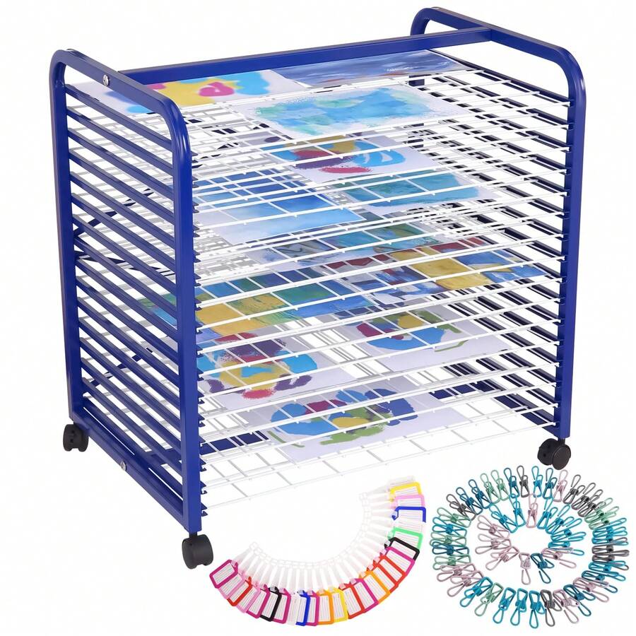 Art Drying Rack For Classroom, Art Storage Rack, Drying Rack Art With 16/25 Removable Shelves, Art Canvas Storage, Mobile Painting Drying Rack With Wheels - 16th Floor - View 1