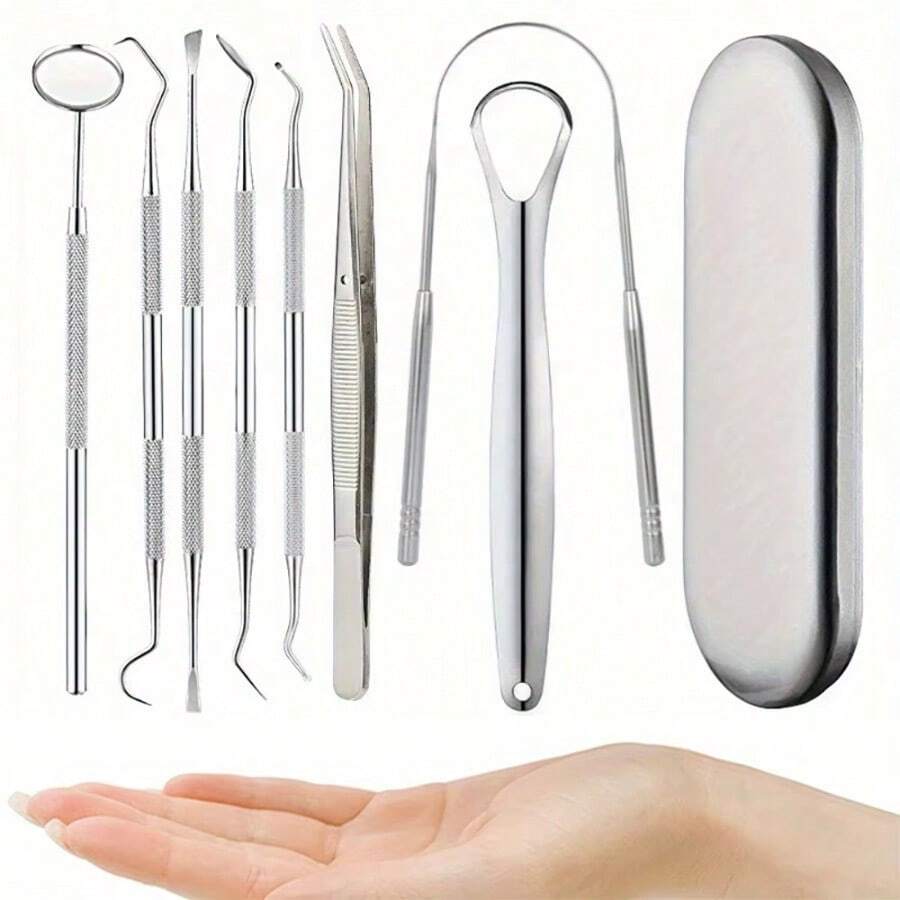 Nettoyeur de cure-dents en acier inoxydable, grattoir de langue en acier inoxydable pour les mauvaises halèines, outil de soins bucco-dentaires convenant à un usage personnel et pour animaux de compagnie - Argent - Voir 1