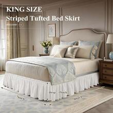 King Size Bed Skirt 15 Inch Drop Boho Wrap Around Bed Skirt White Adjustable Elastic Dust Ruffle With Tufted Dot For Home Hotel Decor - 白色 - 查看 2