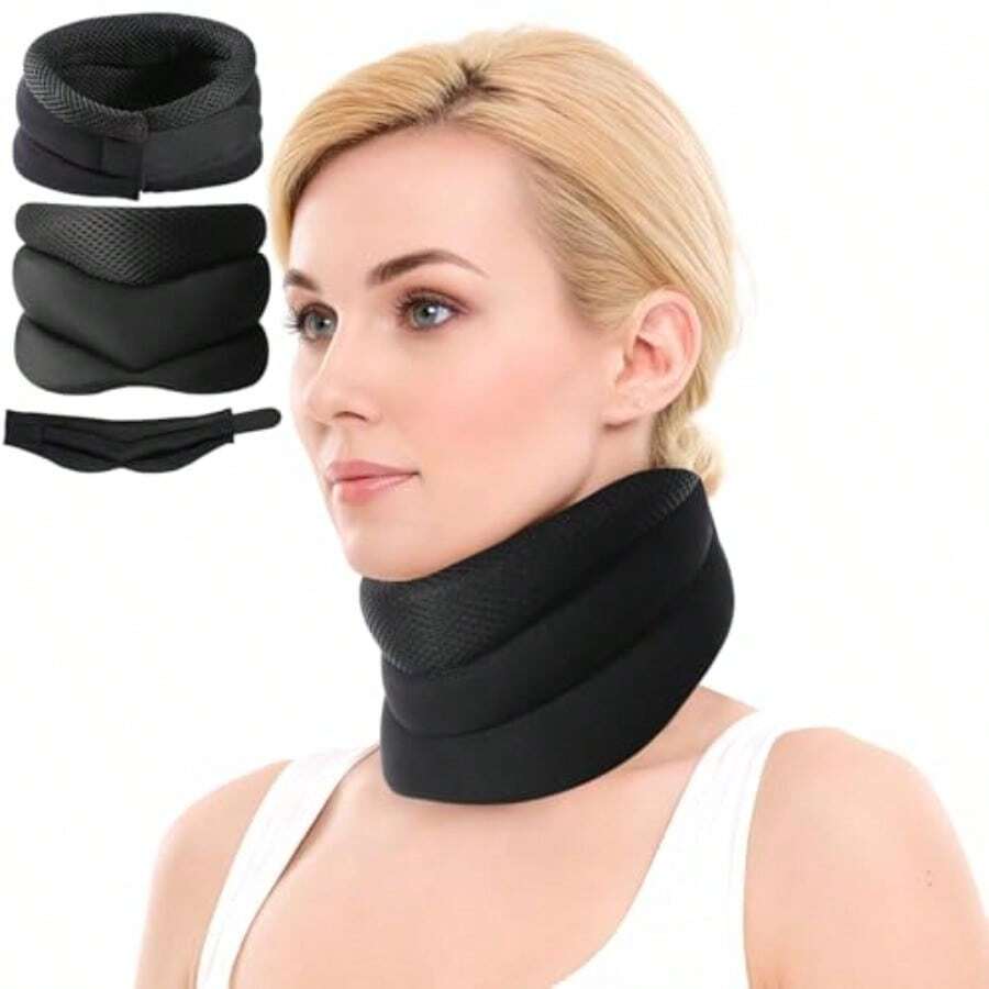 Neck Support For SnoringAntiSnoring Neck Brace Adjustable Neck Support Brace For Sleeping Soft Foam Neck Brace Universal AntiSnores Cervical Girdle Perfect For Sleep Home Trave Or Office - 黑色 - 查看 1