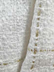 Elegant Tweed Open Front Blazer With Flap Pockets,Long Sleeve Plaid Lightweight Jacket For Work, Casual, And Office Outfits - White - View 6