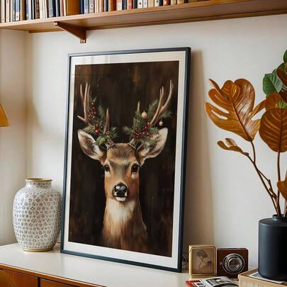 1pc Unframed Reindeer Christmas Vintage Poster Rustic Cozy Festival Wall Art Canvas Print Minimalist Winter Deer Xmas Holiday Farmhouse Aesthetic Decor Retro Painting For Apartment, Living Room, Bedroom, Modern Home Decoration Christmas Decoration XMAS Decor Christmas Tree Gift Decor Thanksgiving Wedding Home Decor Home Decor Fall Decor Autumn Decor Birthday Decorations For Gifts Party Supplies Indoor Holiday Festival Decor Halloween Decor Wall Decor Halloween Ornaments