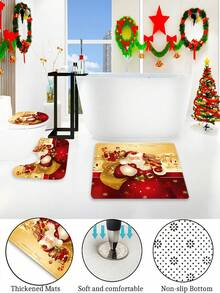 3pcs Christmas Bathroom Set: Toilet Seat Cover, Bath Mat And Rug - Machine Washable, Anti-Slip, U-Shaped Design, Ideal For Holiday Decoration