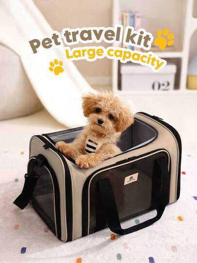 1pc Foldable Pet Carrier Bag, Convenient For Carrying And Storage, Suitable For Cats And Dogs Under 20lbs. Made Of Breathable Mesh Fabric And Zipper Opening Design, Lightweight And Durable, With Shoulder Strap And Top Handle, Ideal For Pet Travel, Airplane, Car, Commute, Outdoor Picnic, Camping, Veterinary Visits, And A Must-Have For Pet Lovers.