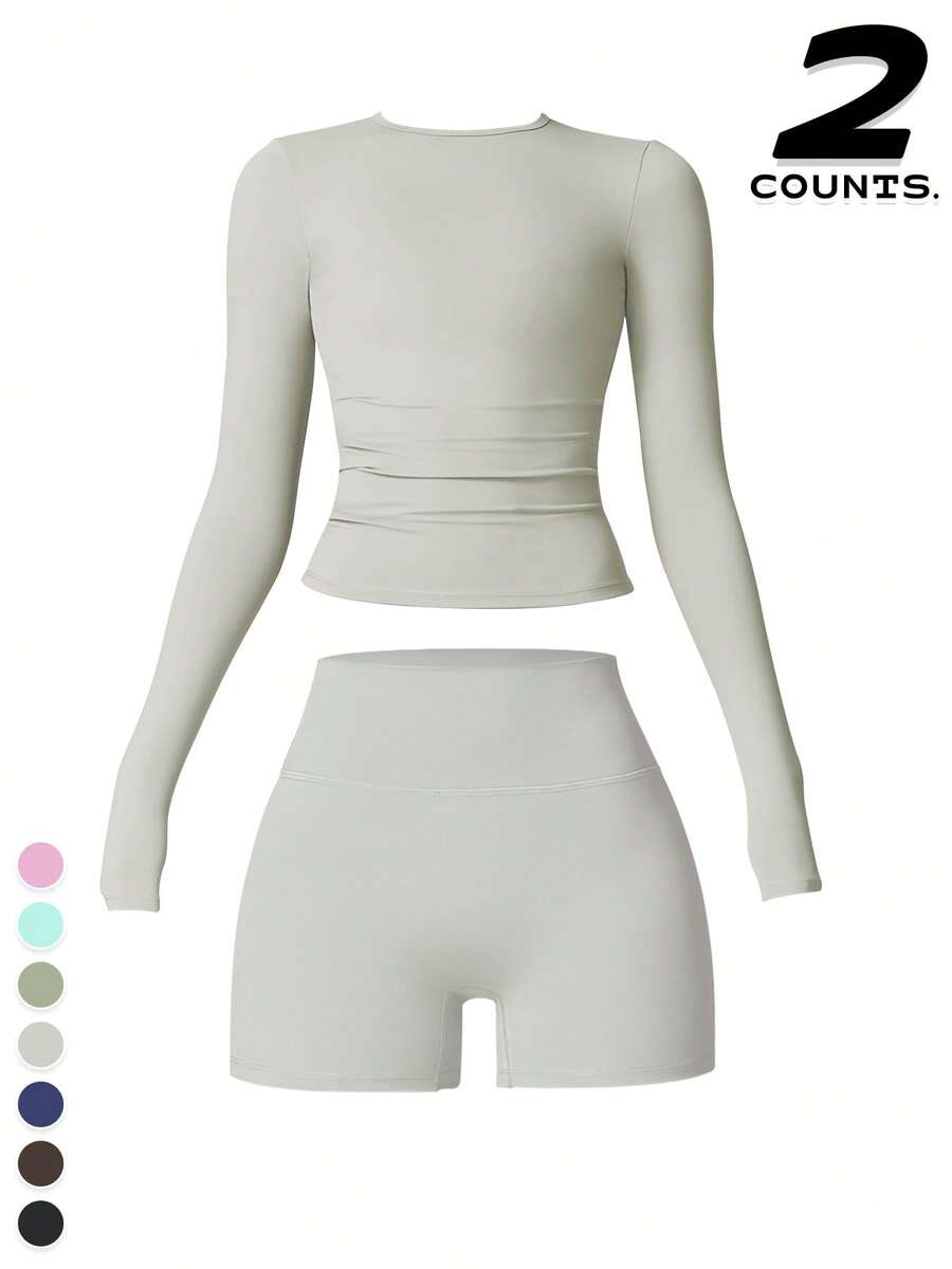 A Set Of Women's Gym Workouts Suitable For Yoga Exercises, Running, And Festivals Can Be Worn - 灰色 - 查看 1