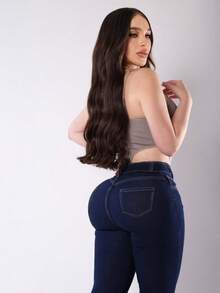 Pantalón vaquero elástico acampanados de alta elasticidad Jeans Ajustados Elásticos para Mujer Cintura Alta, Levanta Glúteos, Denim Mezclilla Para Mujer - Azul - Ver 3