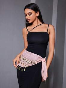 1 bộ trang phục múa bụng dây thắt lưng, trang trí bodysuit thắt lưng lưới kim loại, dây thắt lưng đồng xu vàng để khiêu vũ, phong cách Boho - Nhiều màu - Xem 2