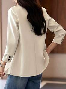 Plus Size Women Spring Autumn Casual Solid Color Suit Jacket