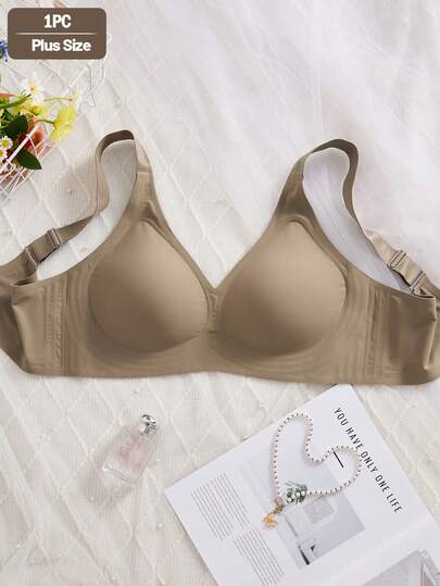 1 件大码女士舒适休闲无缝运动瑜伽睡眠薄款文胸，防下垂聚拢无钢圈软杯纯色 Bralette 内衣文胸
