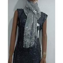 1 Retro Sequin Scarf, Unique Design, Exquisite And Luxurious, Showing Taste, Eye-Catching, Fashionable And Versatile, Super Bright, Suitable For Daily Parties, Easy To Match, Long-Lasting Color, Soft And Smooth, Tightly Sewn, Soft And Not Tangled, The Sequins Are Firm And Not Easy To Fall Off, Universal Sequin Scarf - 灰色 - 查看 2