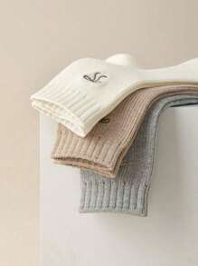 5 pares de meias femininas, quentes e macias, com bordado de laço, casuais, para casa, festa, meias esportivas para outono/inverno