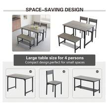 Set Of 4pcs Grey Dining Set Including Rectangular Dining Table Dining Chairs Dining Bench With MDF Top Metal Frame Storage Shelf For Dining Room Kitchen Living Room - Grey - View 6