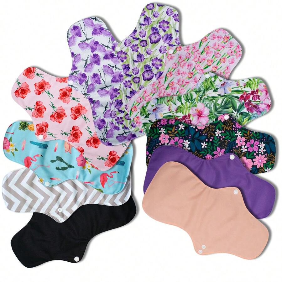 10Pcs Large Heavy Flow Sanitary Pads Reusable Menstrual Pads Washable Incontinence Pads Waterproof Charcoal Bamboo Menstrual Pads Sets Heavy Flow Cloth Mama Sanitary Napkins Random Color - Multicolor - View 1