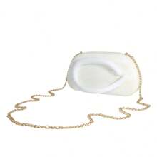 Women Acrylic Metal Decor Handle Evening Clutch Purse Chic Chain Shoulder Bag For Party Prom Wedding - trắng - Xem 3