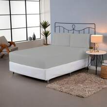 Double Bed Set With Elastic Fitted Sheet, 3 Pieces, 100% Micro Percale, 400 Thread Count, And Pillowcase - Xám - Xem 6