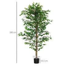 HOMCOM Lot de 2 plantes artificielles arbres artificiels ficus hauteur 1,80 m tronc branches liane lichen feuilles grand réalisme pot inclus, intérieur, vert - Vert - Voir 3