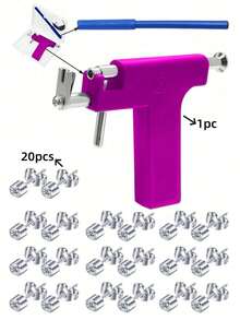 35 件/套低痛穿孔枪套件，（20 件镀银耳环耳钉，1 件穿孔枪，12 件 5A 级镀金铜锆石耳环耳钉），多种颜色可选，适合学生个人耳朵穿孔美容工具及配件 - 彩色 - 查看 9