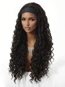 26 Inch Long Jerry Curly Brown And Gold Two-Color Headband Wig; Wigs For Women, Carnival; Kpop, K Pop; Y2k; Cosplay; Synthetic Woven Chemical Fiber Wig, Peluca; Fake Hair; Ideal For Holiday Travel Cosplay, Halloween, Christmas And Daily Wear; Dopamine Style; Quick Arrival - Black - View 3