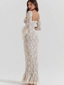 The New Flared Sleeve Sexy Lace Strapless Long Dress Is A Fashionable And Hot Girl's Backpack-Hugging Dress - White - View 3
