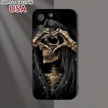 Teléfono con patrón de calavera, cubierta protectora de teléfono anticaída, protector de teléfono a prueba de golpes Compatible con teléfonos de la serie 16 15 14 13 12 11 - Negro - Ver 6