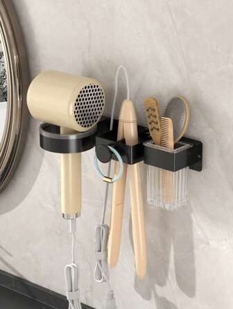 1 件壁挂式吹风机和造型工具收纳架 - 无需钻孔，节省浴室空间，可容纳吹风机、直发器和卷发器