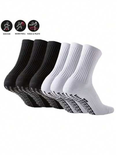 4/3/1 Pair Anti-Slip Football Socks With Grip Dots, Thickened Terry Sole Sports Socks For Men & Women, Suitable For Running, Football, Basketball, Fitness, Fall Socks