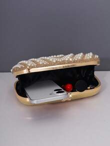 1 szt. Olśniewająca złota torebka wieczorowa z brokatem, kusząca, elegancka, wykwintna torebka z kryształkami, romantyczna torebka damska z perłami, idealny prezent na imprezę, wesele, galę, pasuje do sukienek imprezowych i sukienek z cekinami, elegancka torebka z pereł - Złoto - Zobacz 4