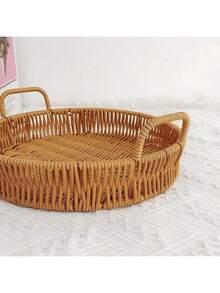 Hand-Woven Large/Medium/Small Rattan-Style Bread Basket, Japanese-Inspired Double-Handle Design - Extremely Practical! Perfect As A Living Room Tray For Bread, Mantou, Or As A Storage Basket. Both Beautiful And Functional, An Essential Household Item.