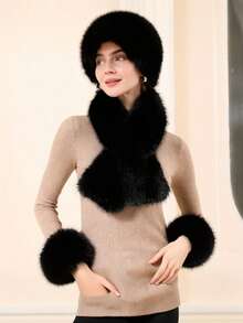 3pcs Women's Solid Color Faux Fur Headband, Scarf And Wrist Cuffs Set, Comfortable Polyester Accessory Kit Winter Outfits Fall Valentines Gift - Multicolor - View 5