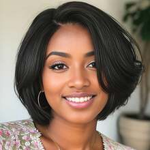 13x4 Lace Frontal Free Part Straight Short Bob Wigs Human Hair 1B# Color 13x4 Transparent Lace Malaysian Remy Human Hair With Pre Plucked Natural Hairline 10 Inch Human Hair Wigs For Women's Holiday Party Daily Wear Music Festival Mother's Day Carnival Valentine's Day Halloween All Saints' Day Christmas Day Cosplay Spring Summer Autumn Winter Local Warehouse Wear And GO New Product Discounts Wigs For Women - màu đen - Xem 4