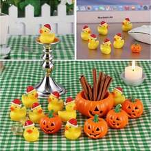 66pcsMini Resin Duck Miniature Santa Hat Duck Doll Decoration For Christmas, Crafts, Dollhouse, Slime, Home Decoration-Perfect Christmas Gift