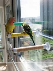 1 Set Vibrant Bird Perch Stand With Colorful Wrap - Easy Clean, Durable, Firm Installation, Smooth Surface Compatible, Includes 1 Replacement Bandage - Ideal For Parrots, PVC Window & Shower Suction Cup Base - Multicolor - View 9