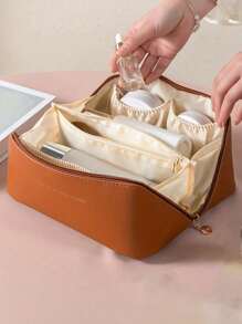 Bolsa de cosméticos de piel sintética (PU), bolsa de almacenamiento de gran capacidad impermeable, bolsa de almacenamiento de herramientas de maquillaje, bolsa de almacenamiento de artículos de tocador, adecuada para almacenar cosméticos, artículos de tocador, productos de cuidado de la piel, artículos de uso diario personal, etc. Regalo para vacaciones