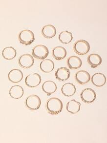 23pcs/Set Fashion Knuckle Rings Set, Women's Crystal Star Moon Eye Wave Gold & Silver Rings, Women's Party Jewelry Gift - Yellow Gold - View 4