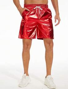 Men's Metallic Shorts Shiny Rave Shiny Sparkly Shorts With Pockets - Red - View 7