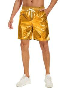 Men's Metallic Shorts Shiny Rave Shiny Sparkly Shorts With Pockets - 金色 - 查看 1