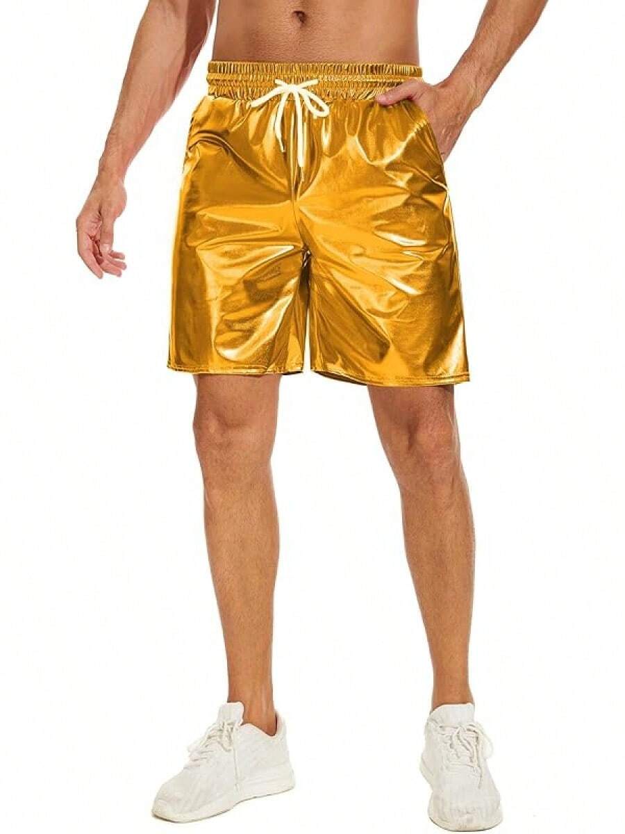 Men's Metallic Shorts Shiny Rave Shiny Sparkly Shorts With Pockets - 金色 - 查看 1