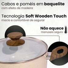 Non-Stick Cookware Set With Marble Coating, Wooden Handle And Glass Lid, 5 Pieces - Beige - View 4