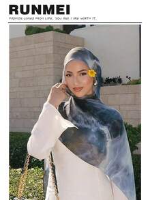 1件新款水彩印花穆斯林头巾，高端渐变大理石水彩印花，优雅女士头巾，柔软材质，多功能防晒/防风头巾披肩，适合日常生活/节日派对/宴会，可用作长袍配饰。 - 水墨藍 - 查看 2