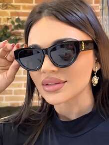 1pc Small Frame Elliptical Cat Eyes Women's Fashion Glasses Four Seasons Vacation Travel Beach Accessories Outdoor Street Photography Concave Styling Glasses Ins Photography Clothing Matching Glasses Accessories