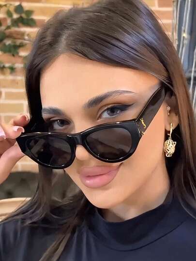 1 par de gafas de moda con montura ovalada y pequeña de estilo gato para mujeres, adecuadas para todas las estaciones, ideales para vacaciones, viajes, playa, fotografía callejera al aire libre, diseño cóncavo, a juego con atuendos al estilo Ins, accesorio de gafas perfecto