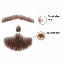 Men Fake Mustache, Natural Looking Human Hair Fake Beard, Handmade With Invisible Lace Fake Facial Hair For Entertainment/Drama/Halloween/Funny Cosplay - Multicolor - View 6