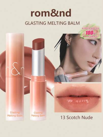 Rom&nd Romand GLASTING Melting Lip Balm, Shades: 13 Scotch Nude, Airy Skin-Melt Film, Blurred Iris Glow, Lip-Breathe Adherence