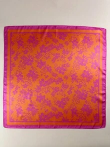 1 chiếc khăn choàng cổ bằng satin thanh lịch in họa tiết hoa và lá nhiệt đới phong cách Bohemian dành cho nữ, có thể dùng làm khăn trùm đầu, khăn quàng cổ hoặc phụ kiện váy. - Màu Hồng Tươi - Xem 4