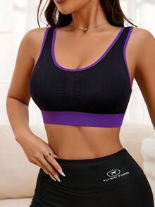 1 sztuka kontrastowego, seksownego, oddychającego, sportowego biustonosza z odkrytymi plecami, bez rękawów, z odkrytymi ramionami, z cienkimi usztywnieniami i bez fiszbin