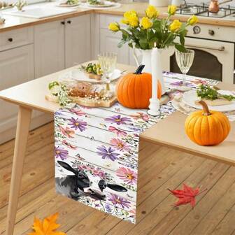 1/25 piezas Serie de otoño, Estampado de becerro y floral 100% Lino Camino de mesa, Adecuado para fiestas festivas, cenas de cumpleaños, decoración de cocina y comedor, decoración de muebles y textiles para el hogar. Es un artículo de decoración del hogar de múltiples usos aplicable para todas las estaciones, excelente para decoraciones de fiestas/festividades, y también un excelente regalo para padres y amigos.